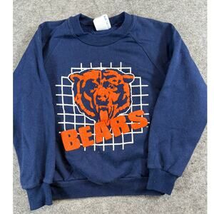 VINTAGE 80s Chicago Bears Sweatshirt Kids Medium 5-6 Blue Graphic Cozy Crewneck